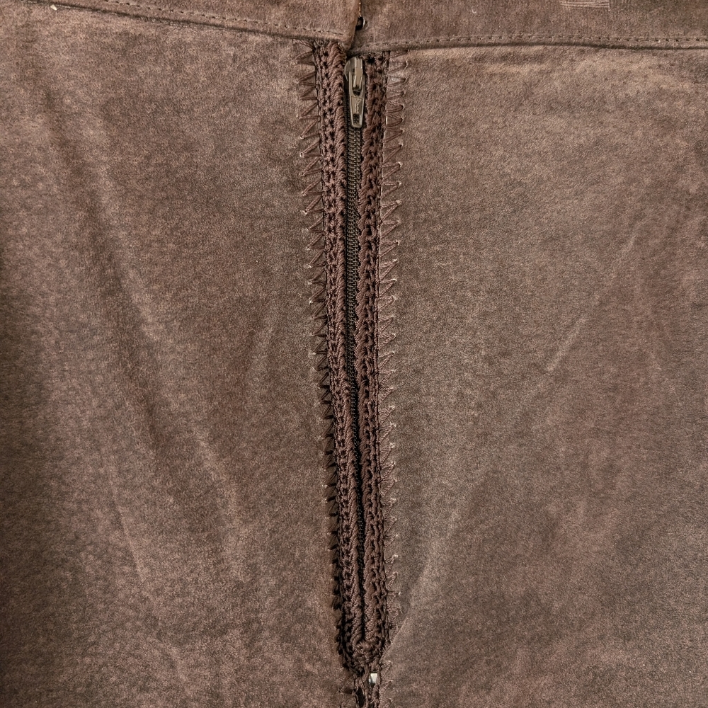 Leather Brown patchwork quilted crochet skirt 70'… - image 5